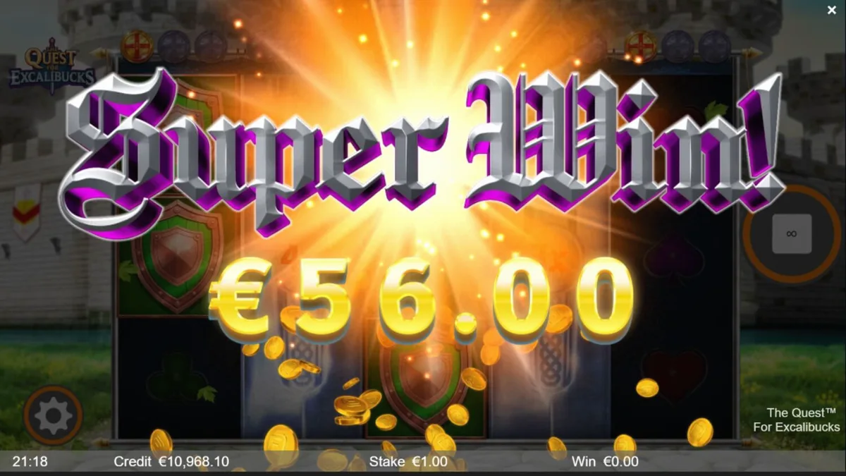 Interface do jogo The Quest for Excalibucks em um dispositivo móvel com tema medieval